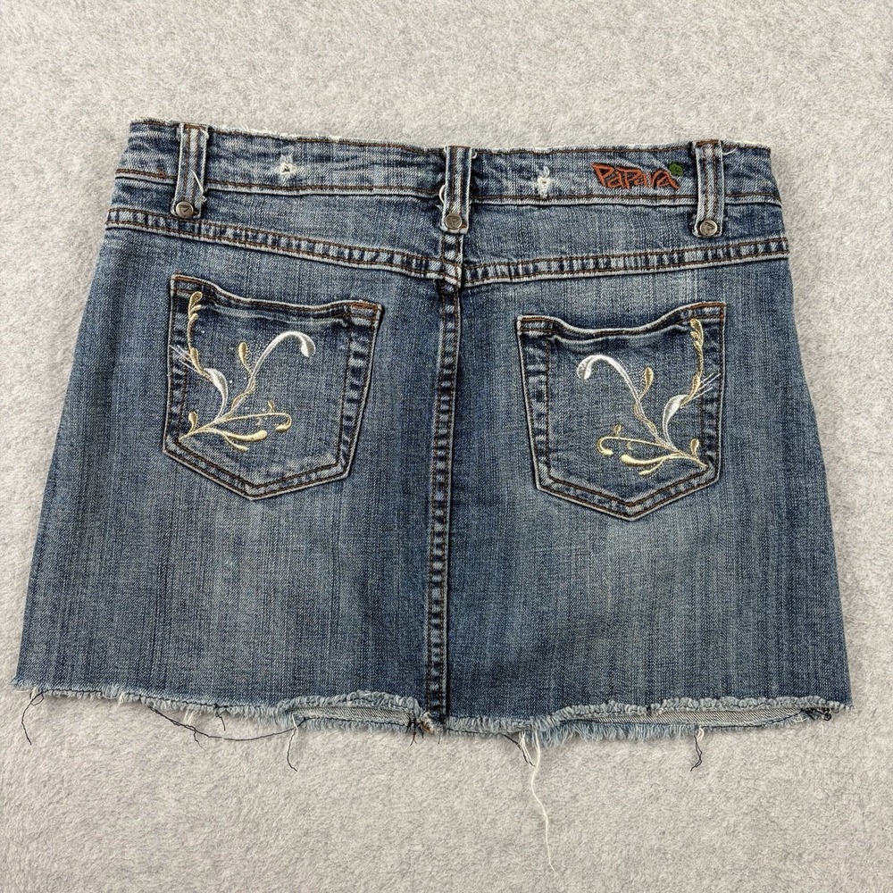 Papaya Denim Skirt Womens Medium Blue Low Rise Raw Hem Y2K Mini Stretch Club - Picture 6 of 9